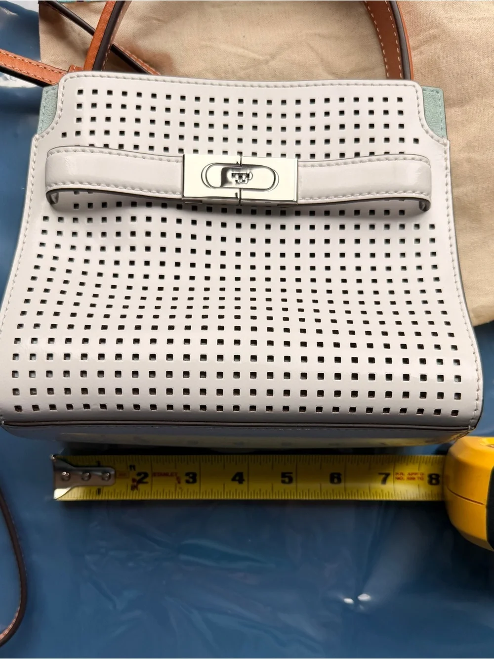 Tory Burch Lee Radziwill Mini Perforated Leather Crossbody Bag White Tan